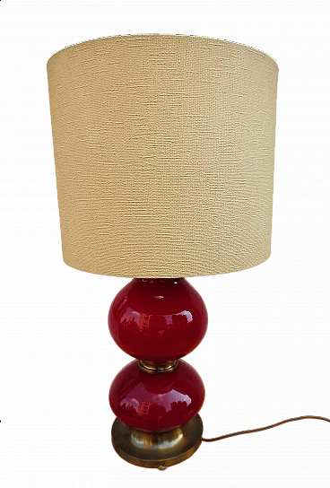 Burgundy glass and gilded metal table lamp, 1970s