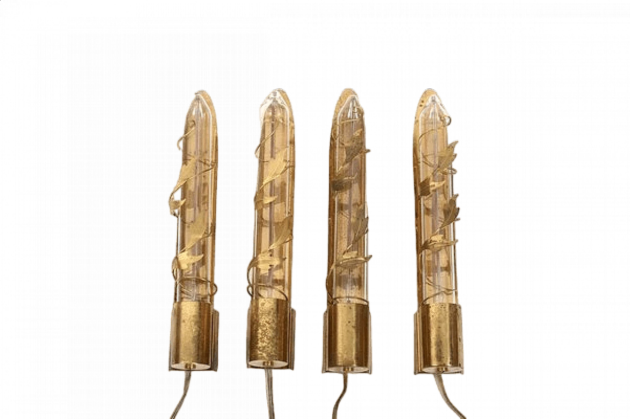 4 Danish Art Deco brass and glass wall lights, 1920s 8