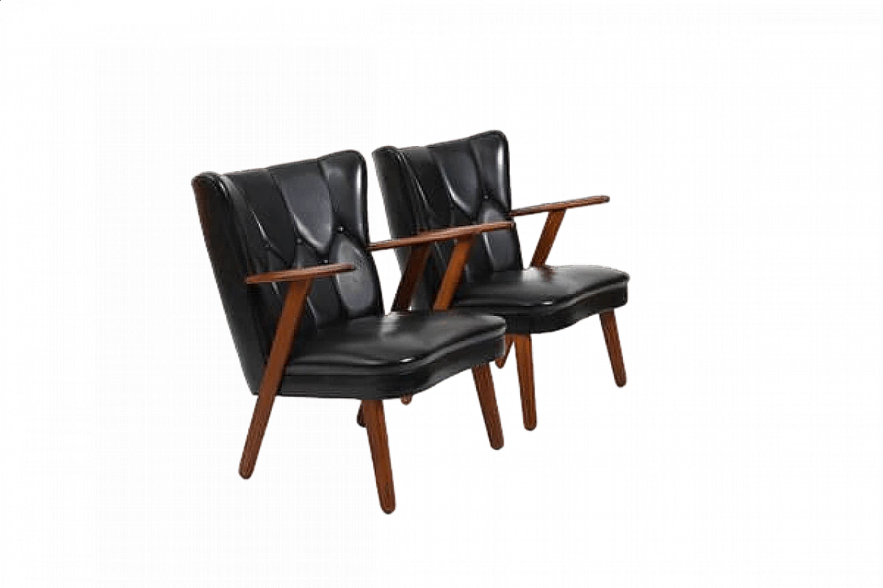 Pair of teak and leatherette armchairs in the style of Svend Åge Madsen, 1950s 12