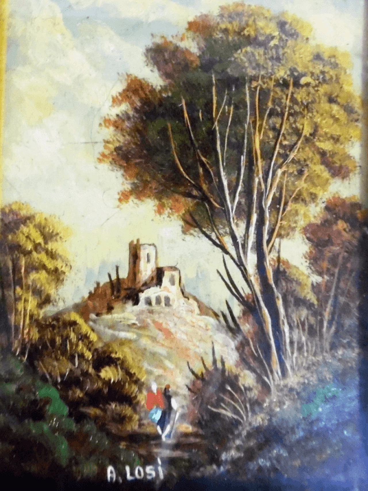 A. Losi, paesaggio con figura, dipinto in miniatura, fine '800 2