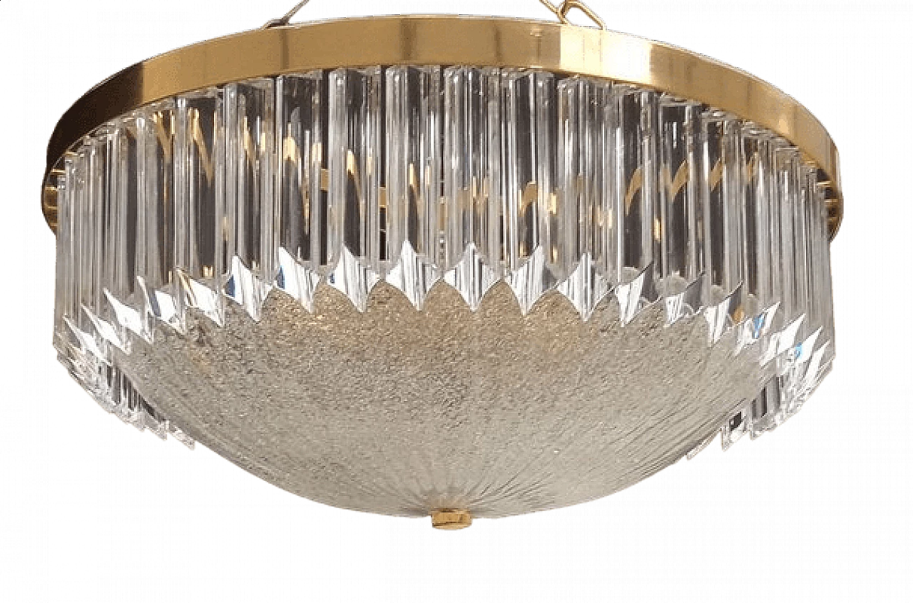 Murano glass ceiling lamp with gilded metal frame, 1990s 8