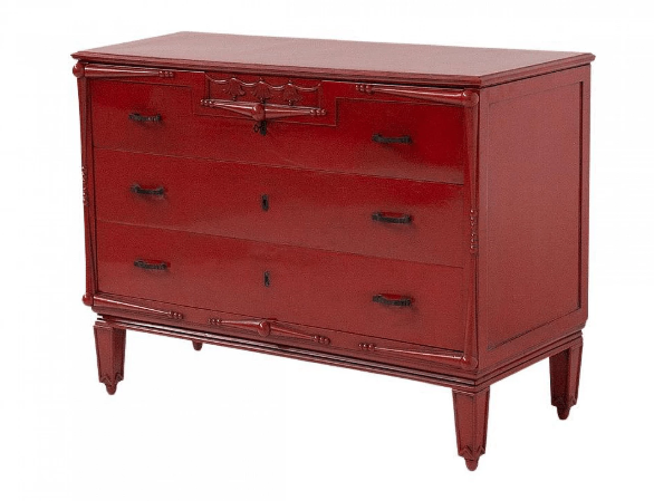 Red lacquered wood dresser attributed to Piero Portaluppi, early 20th century 1