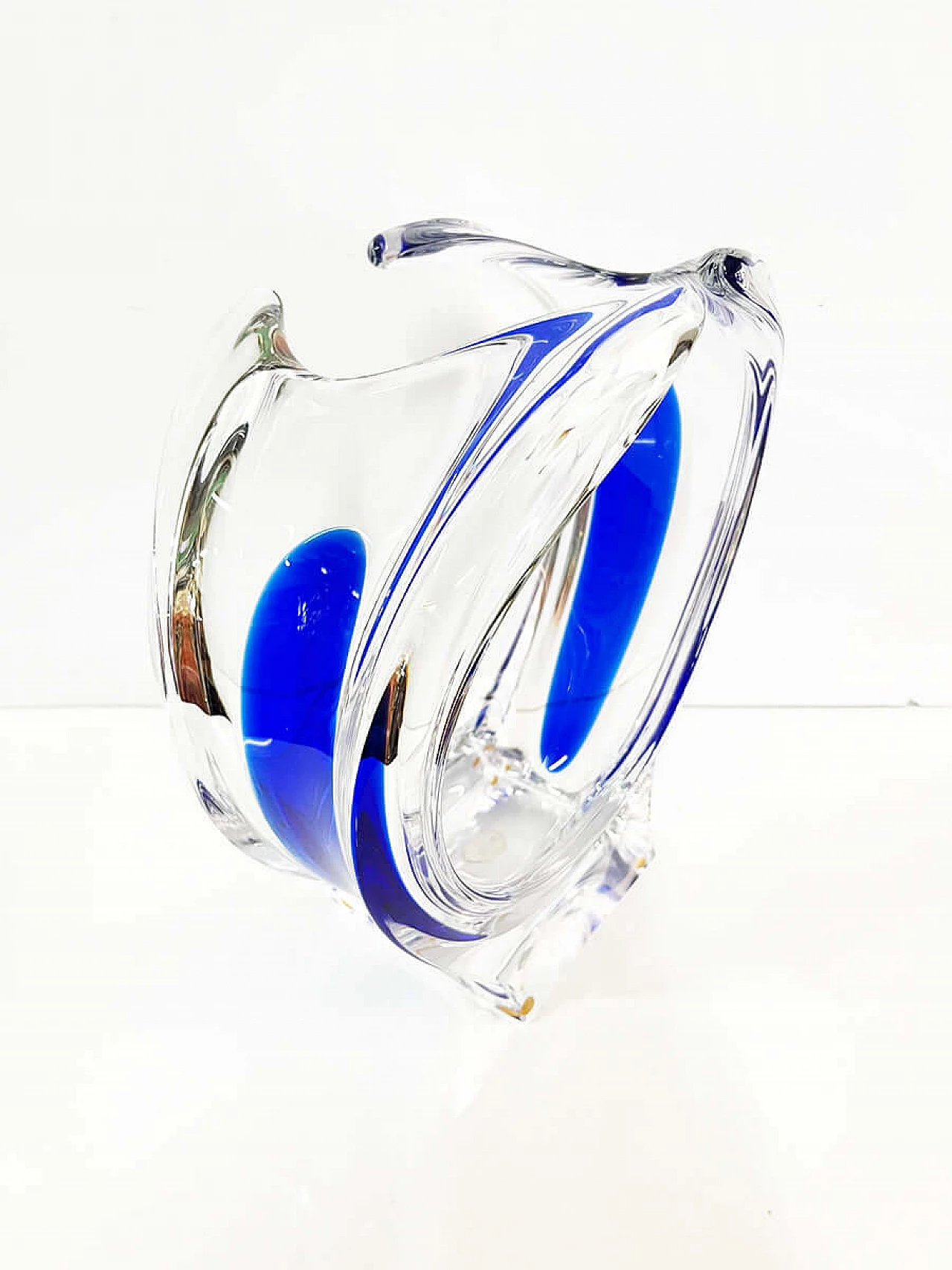 Transparent and blue Bohemian crystal vase, early 20th century 1