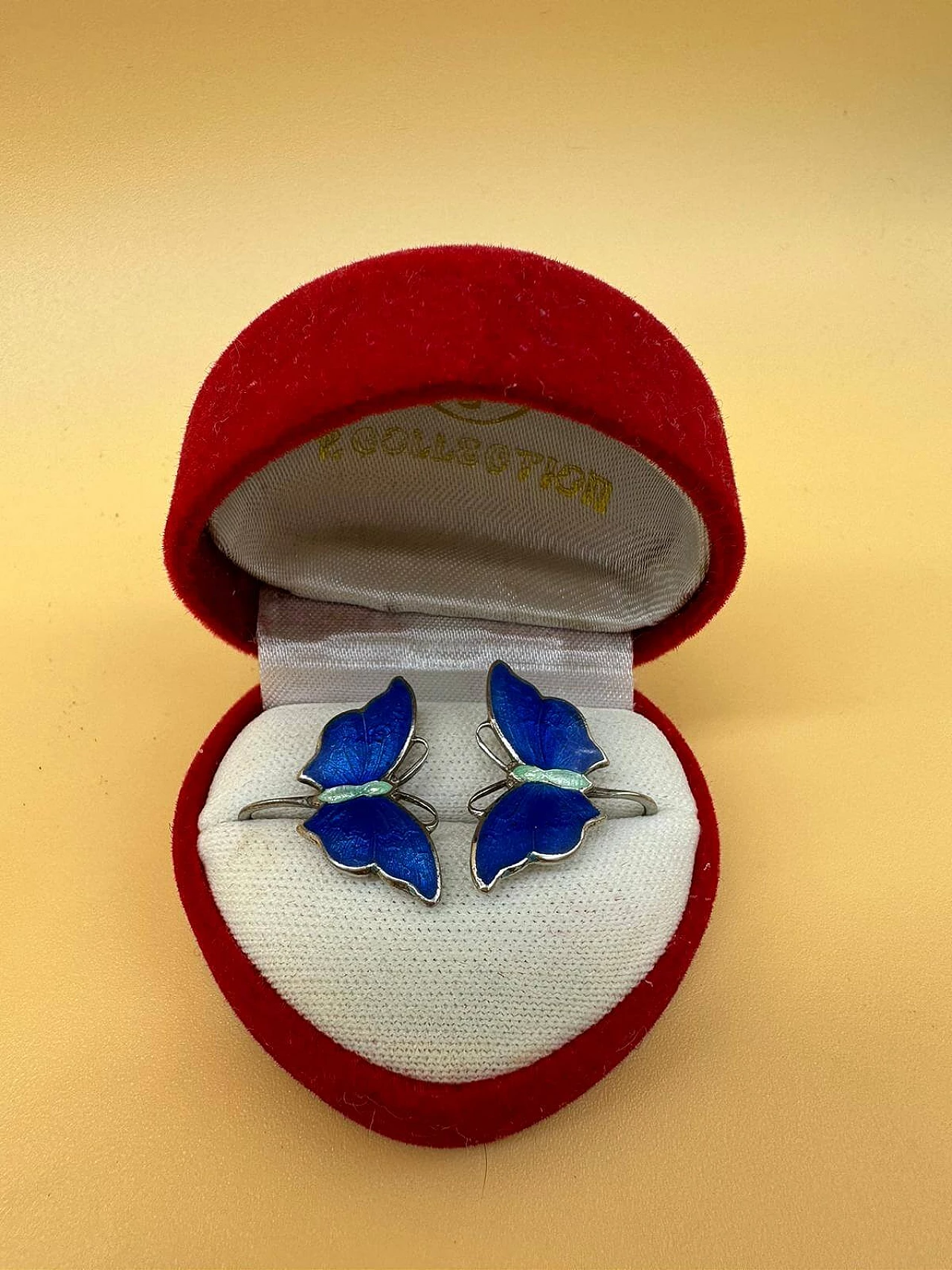 Pair of enamelled blue butterfly earrings, early 20th century 2