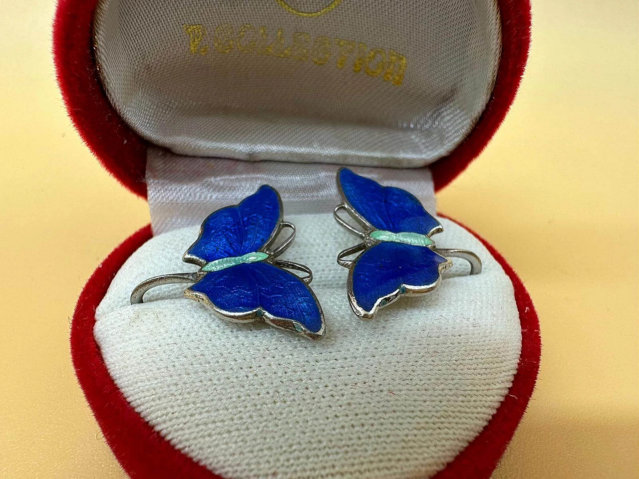 Pair of enamelled blue butterfly earrings, early 20th century 3