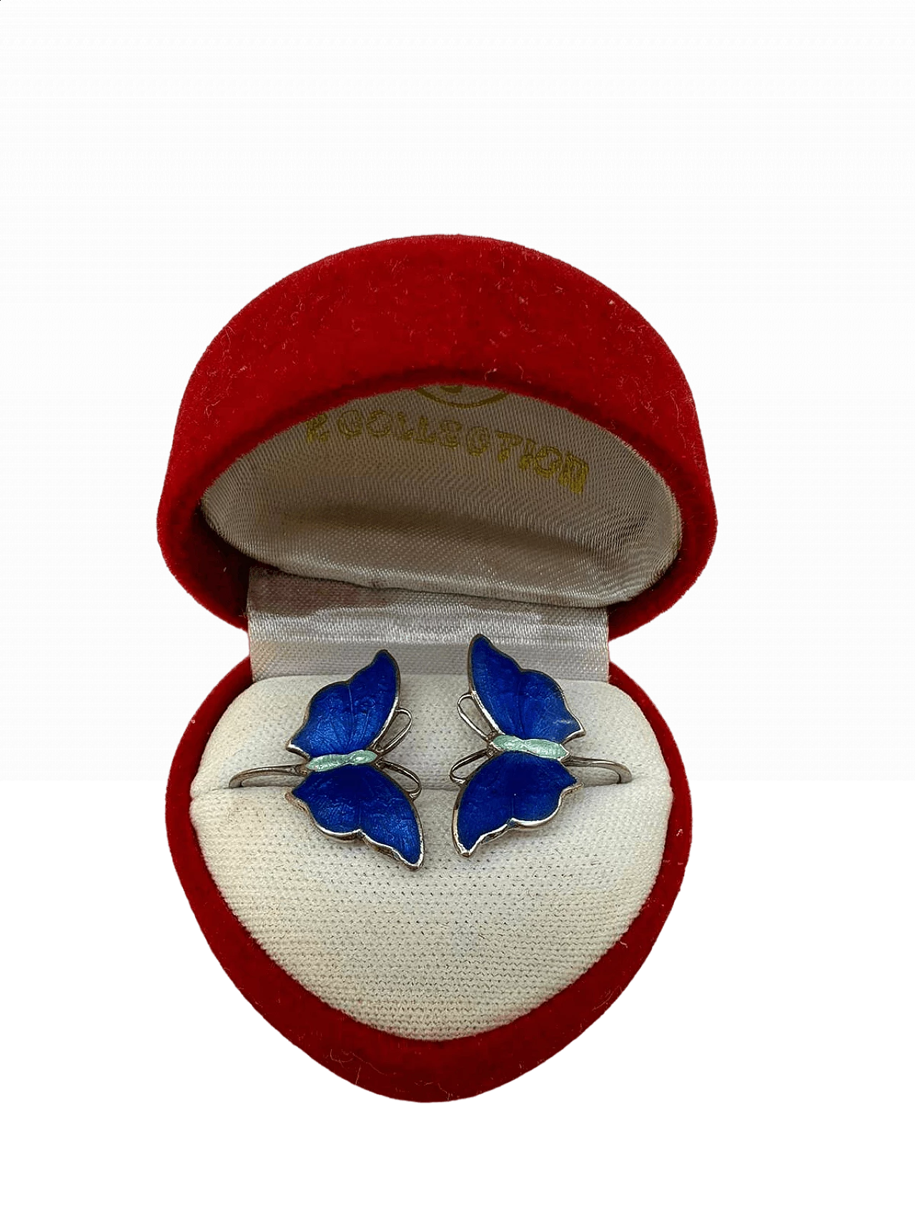 Pair of enamelled blue butterfly earrings, early 20th century 4