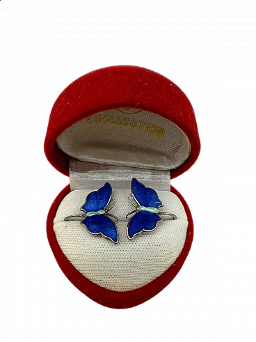 Pair of enamelled blue butterfly earrings, early 20th century