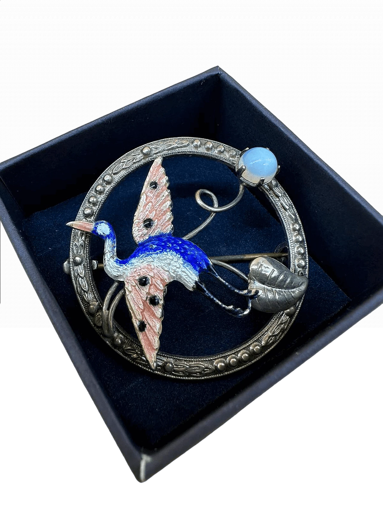 Silver enamel wader brooch with gemstone, early 20th century 3