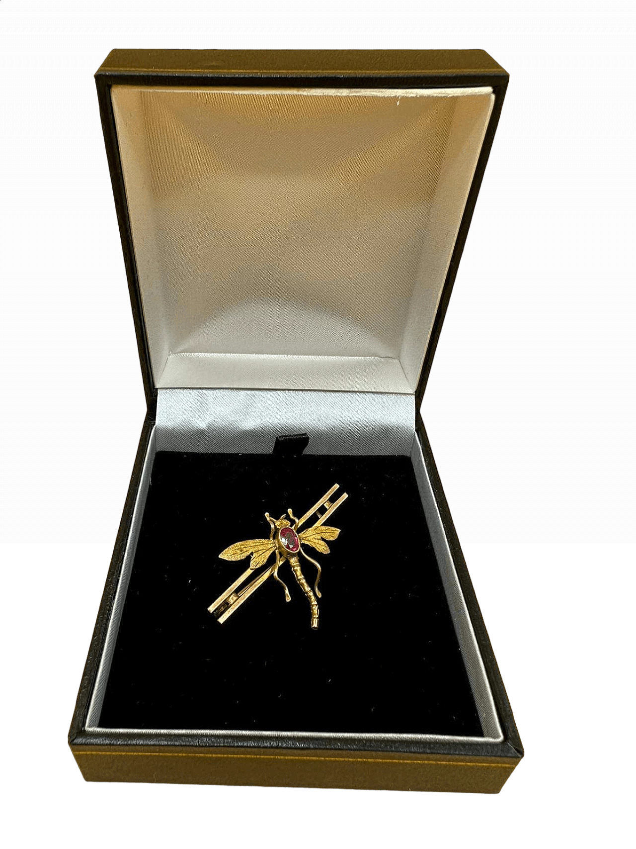 Gold brooch with dragonfly and pink stone, early 20th century 4