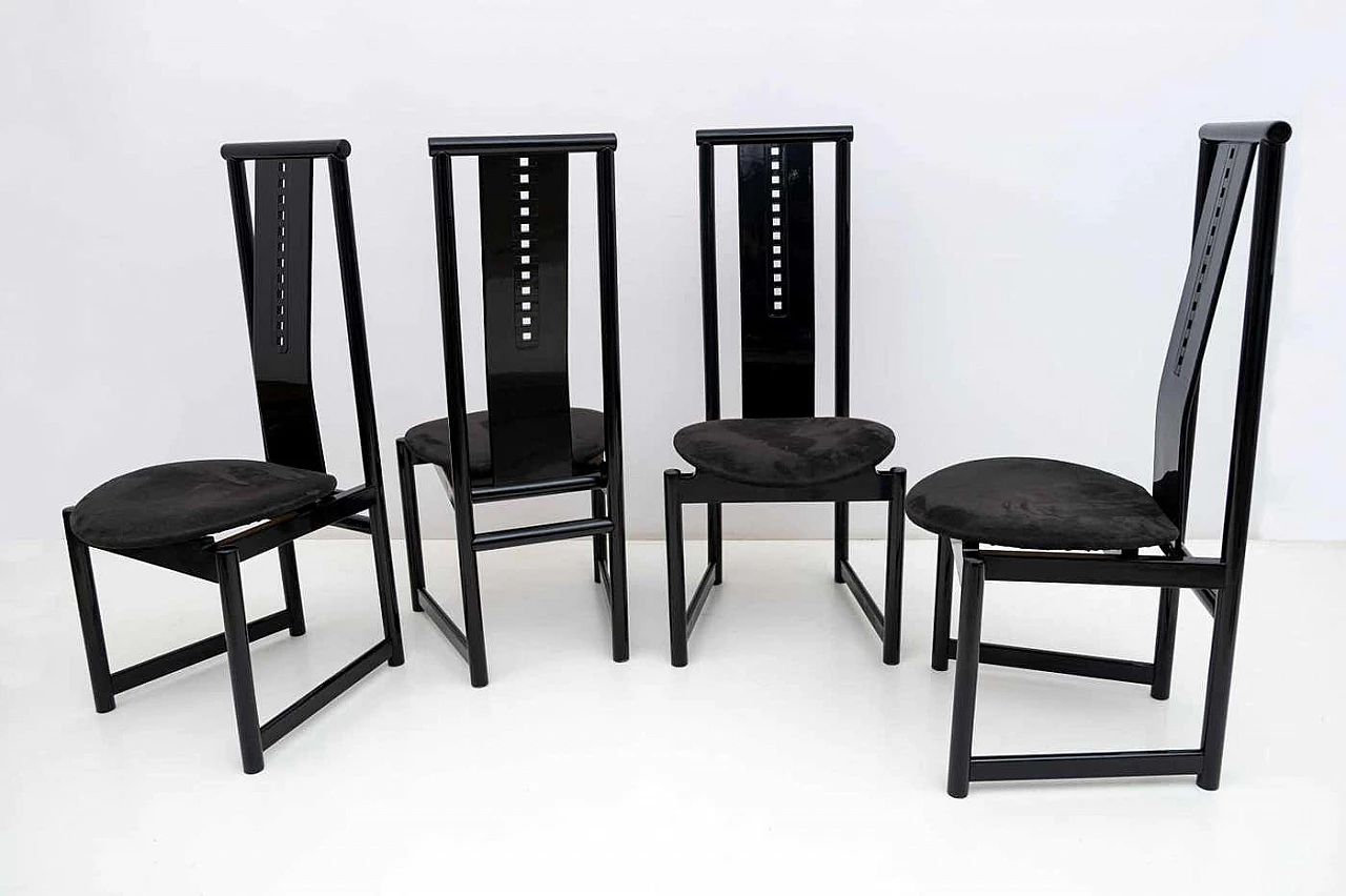 4 High-backed black lacquered Mackintosh-style chairs, 1979 1