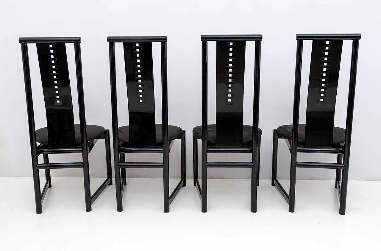 4 High-backed black lacquered Mackintosh-style chairs, 1979 7