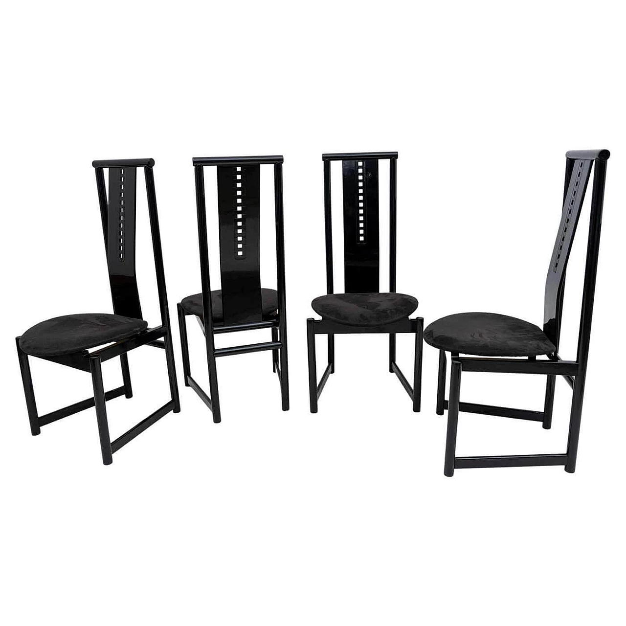 4 High-backed black lacquered Mackintosh-style chairs, 1979 8