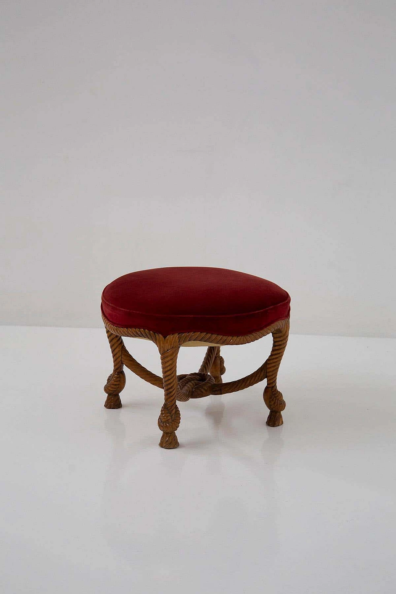 Carved wood and velvet stool in Napoleon III-style, early 20th century 1