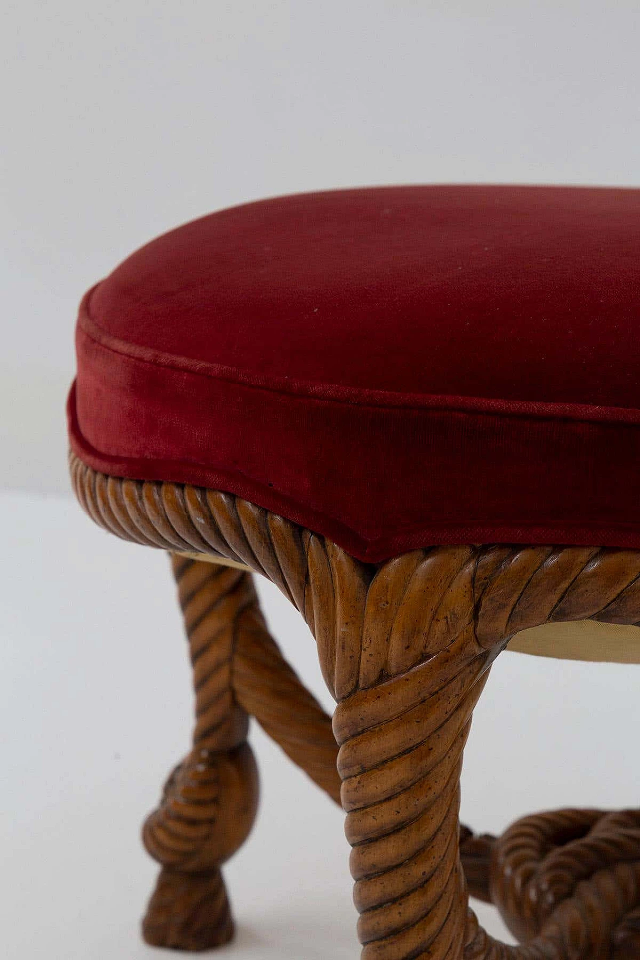 Carved wood and velvet stool in Napoleon III-style, early 20th century 5