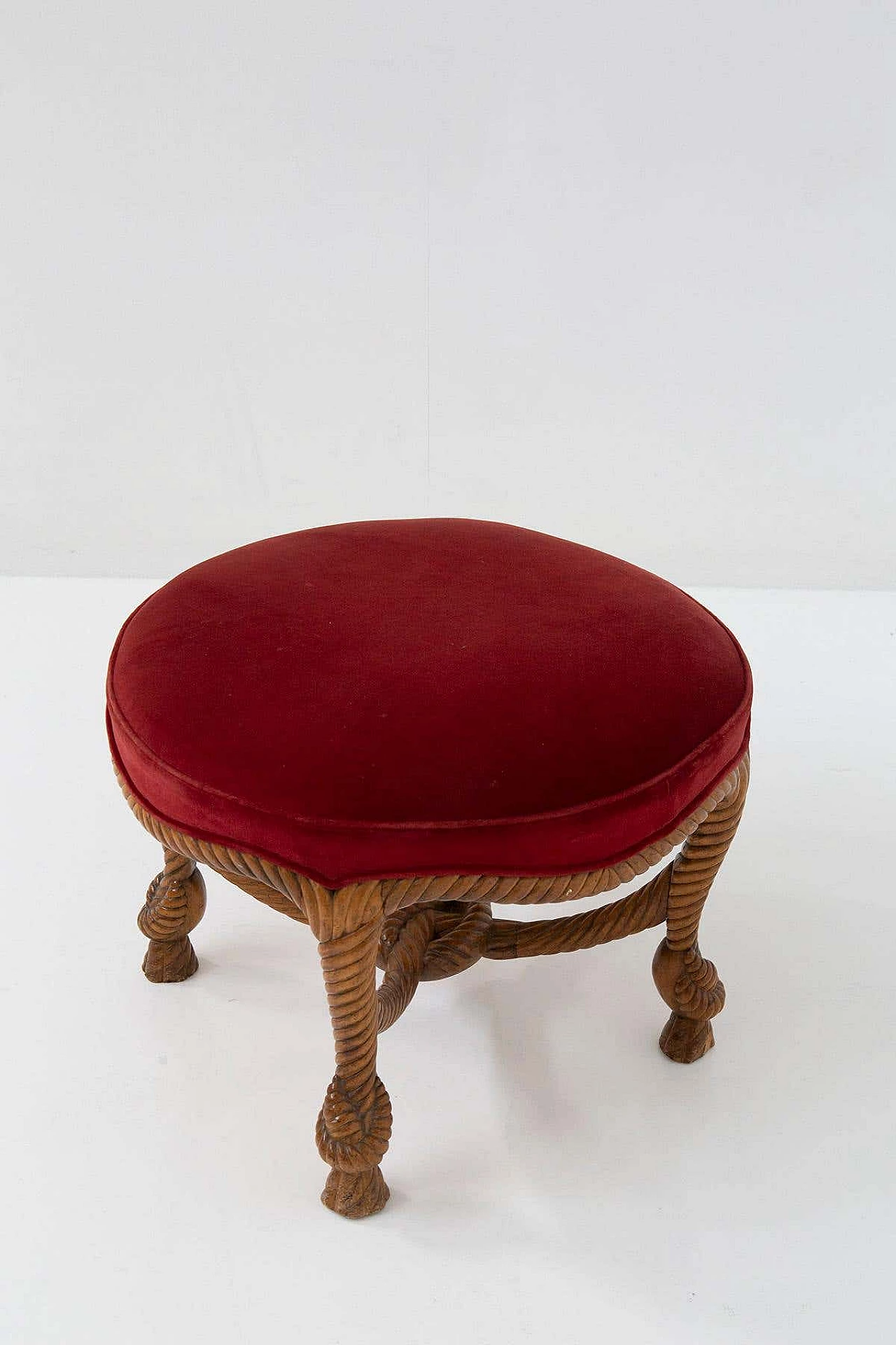 Carved wood and velvet stool in Napoleon III-style, early 20th century 7