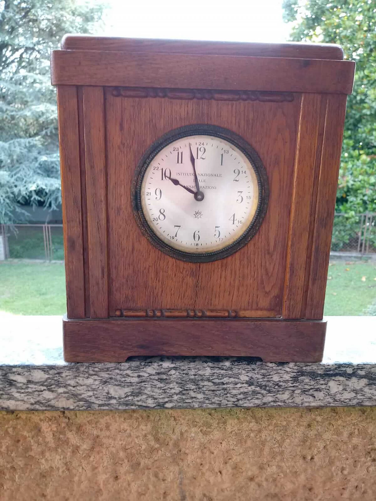 Oak clock with piggy bank by Junghans for INA, 1930s 2