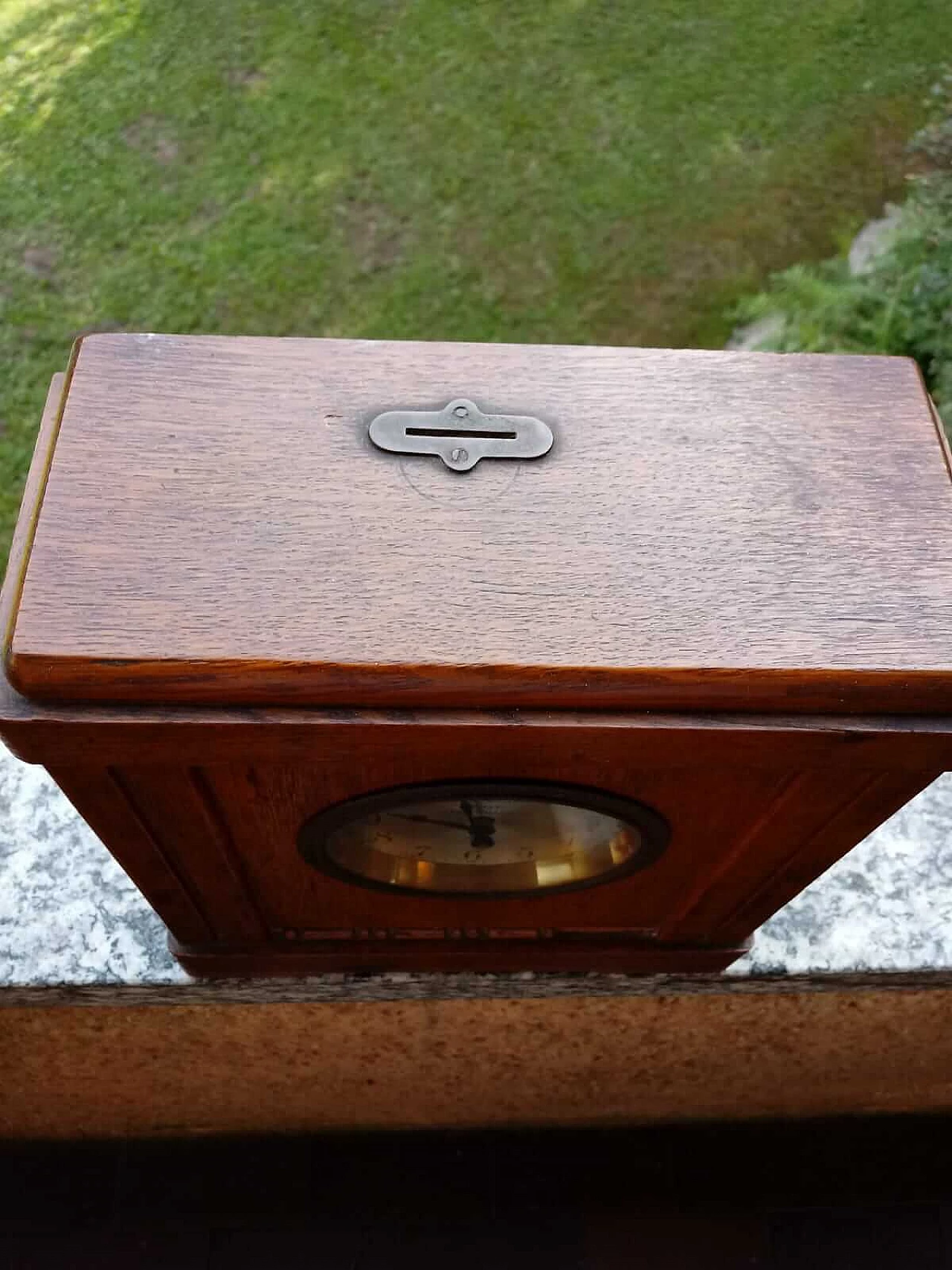 Oak clock with piggy bank by Junghans for INA, 1930s 3