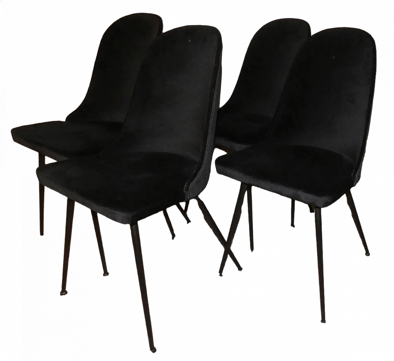 4 Black velvet chairs, 1960s 10