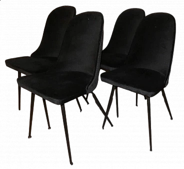 4 Black velvet chairs, 1960s