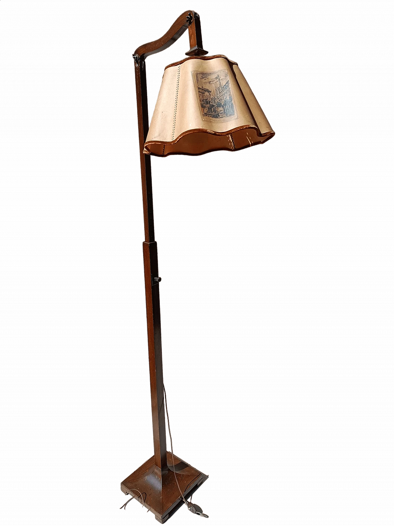 Wooden floor lamp with celluloid shade with postcards of Milan, 1940s 7