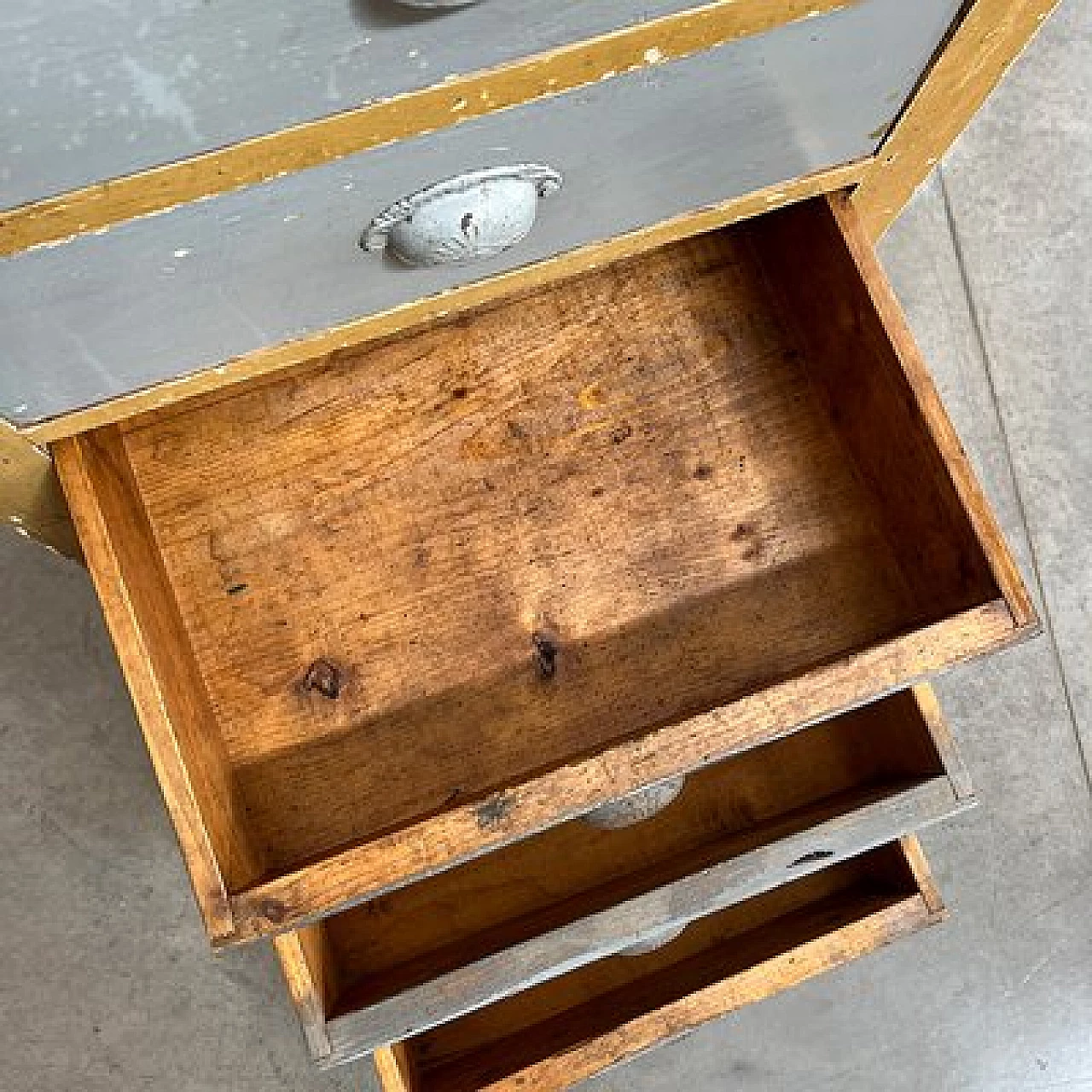 Brown and gray wood industrial optician's chest of drawers, 1950s 10