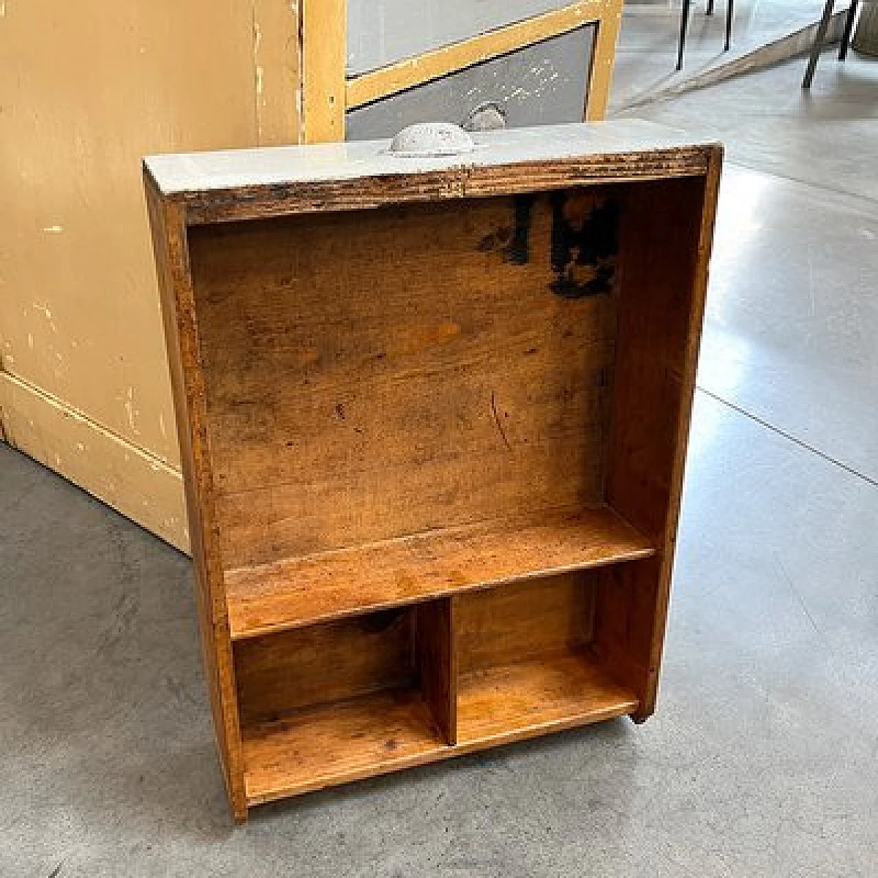 Brown and gray wood industrial optician's chest of drawers, 1950s 13