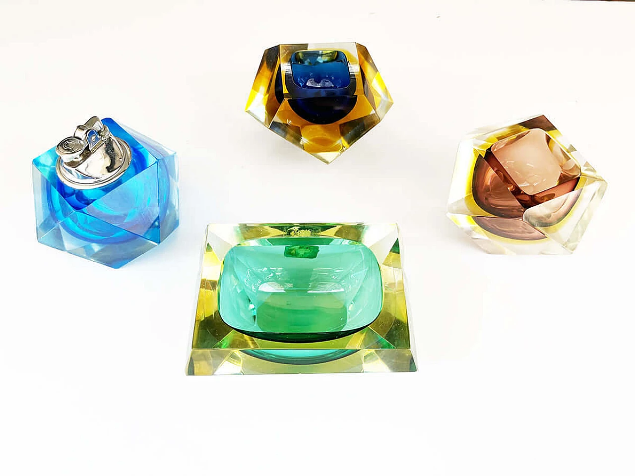 3 Murano glass ashtrays and diamond lighter, 1970s 1