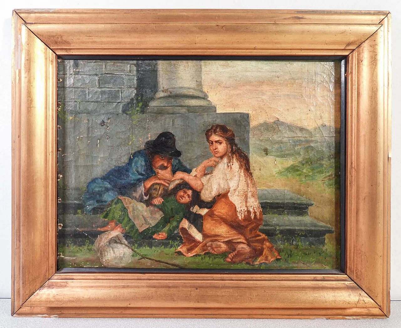 Oil painting on canvas depicting a family, late 19th century 1