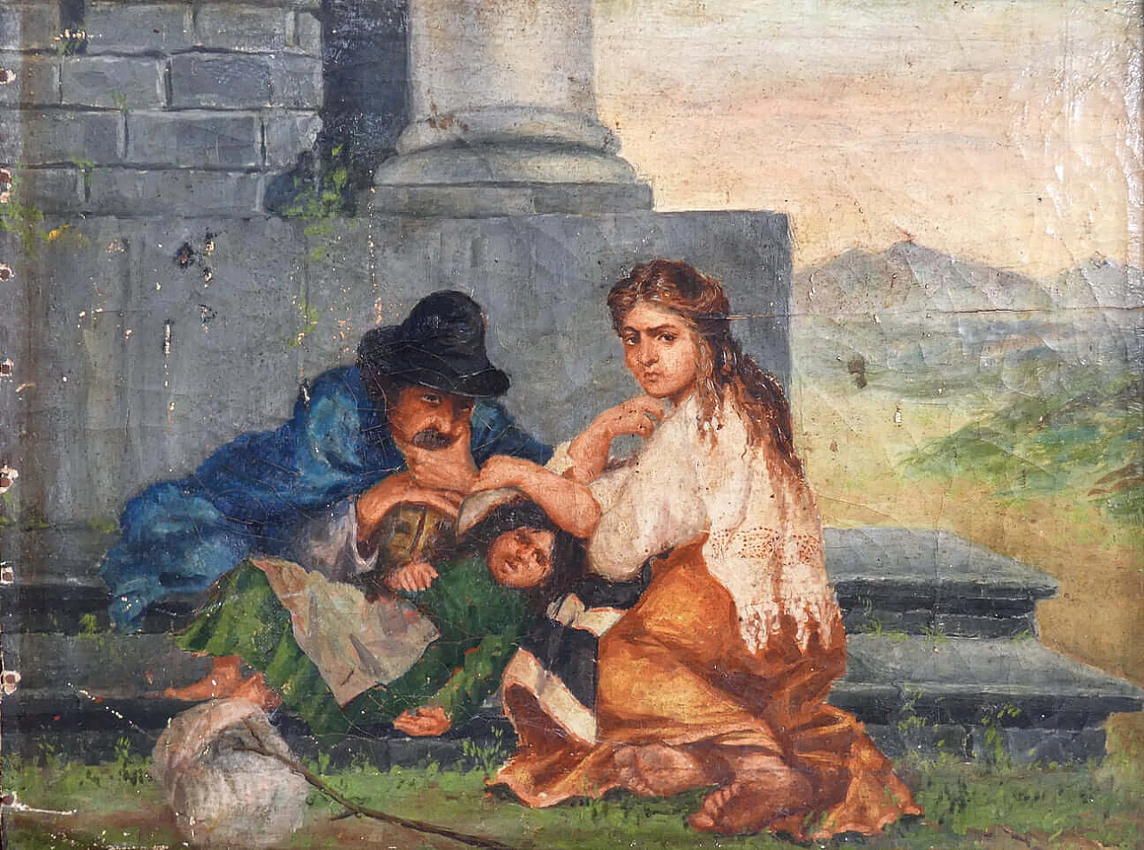 Oil painting on canvas depicting a family, late 19th century 2