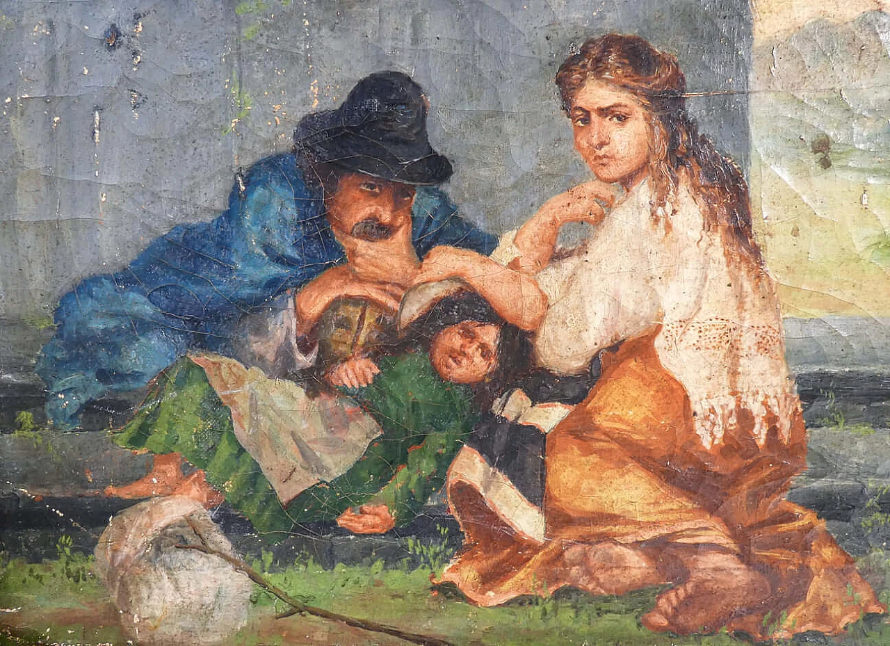 Oil painting on canvas depicting a family, late 19th century 3