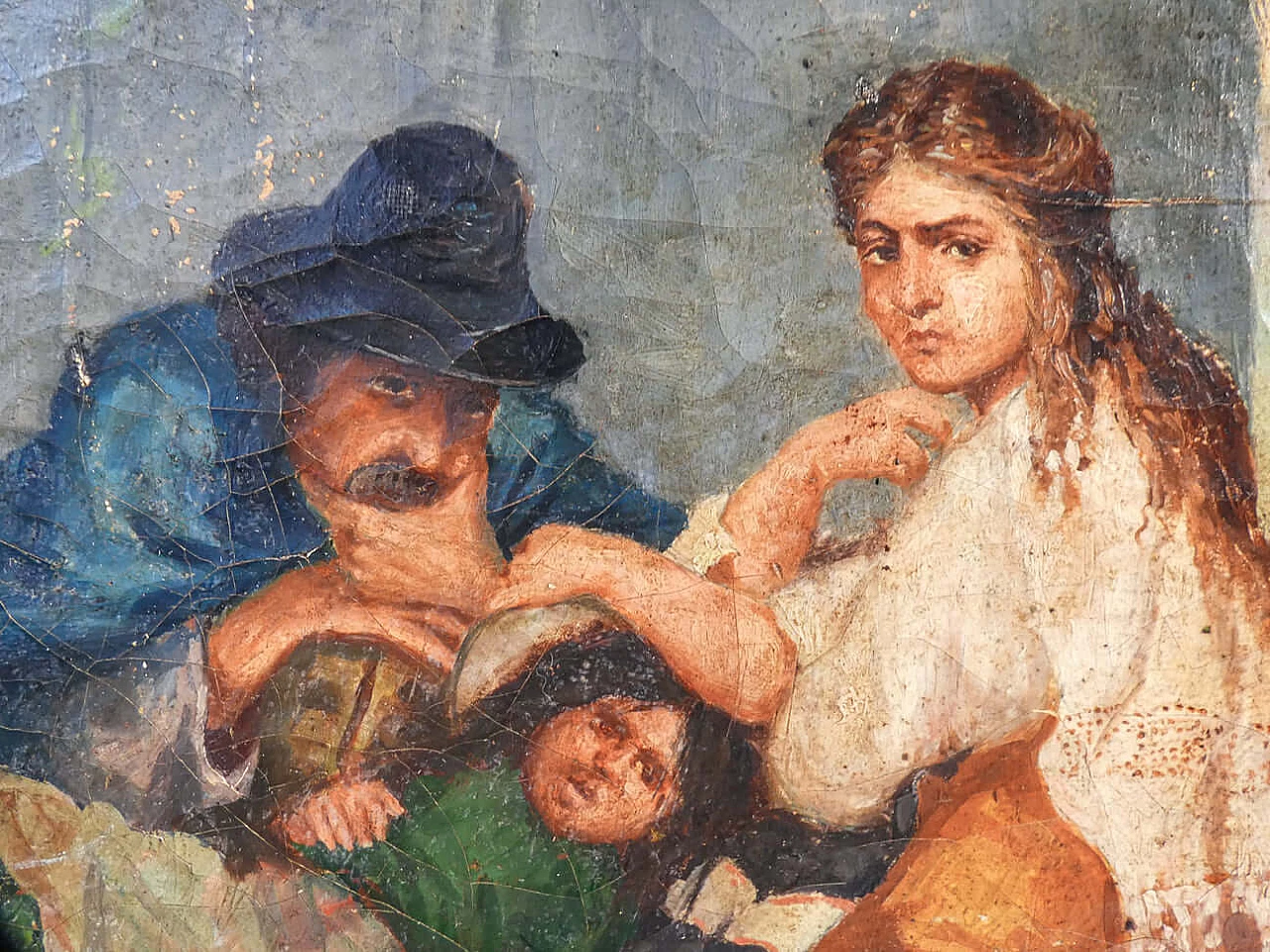 Oil painting on canvas depicting a family, late 19th century 4