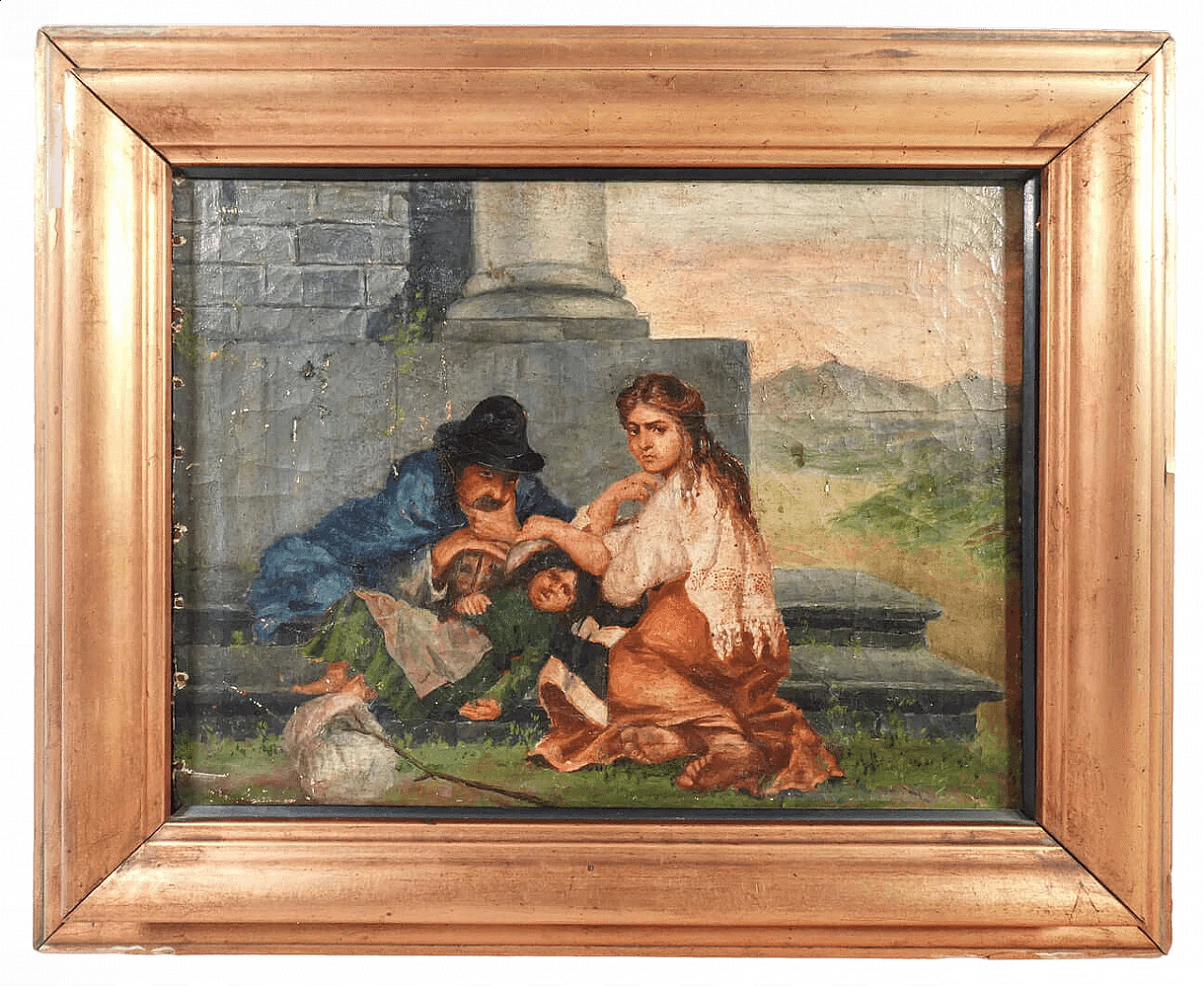 Oil painting on canvas depicting a family, late 19th century 6