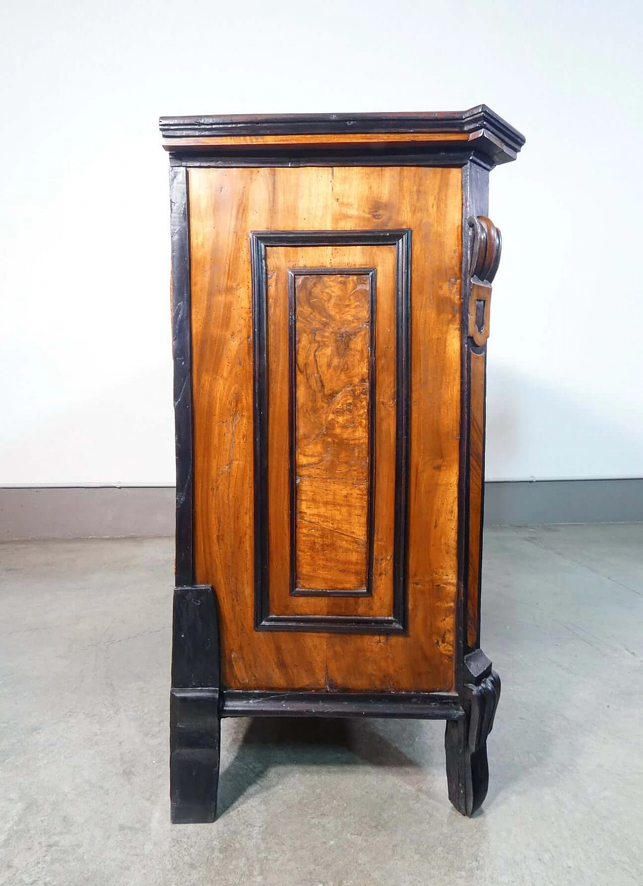 Louis XIV chest of drawers in wood and walnut root with ebonised details, 18th century 7