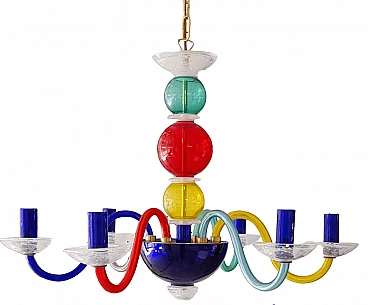 Coloured Murano glass six-light chandelier by Sylcom, 1990s