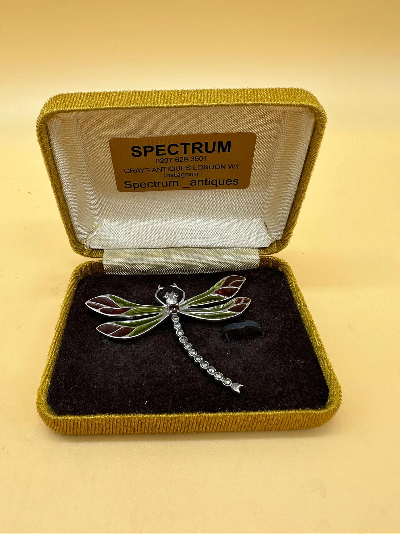 Silver dragonfly brooch with diamonds, ruby and glass wings, early 1900s 1