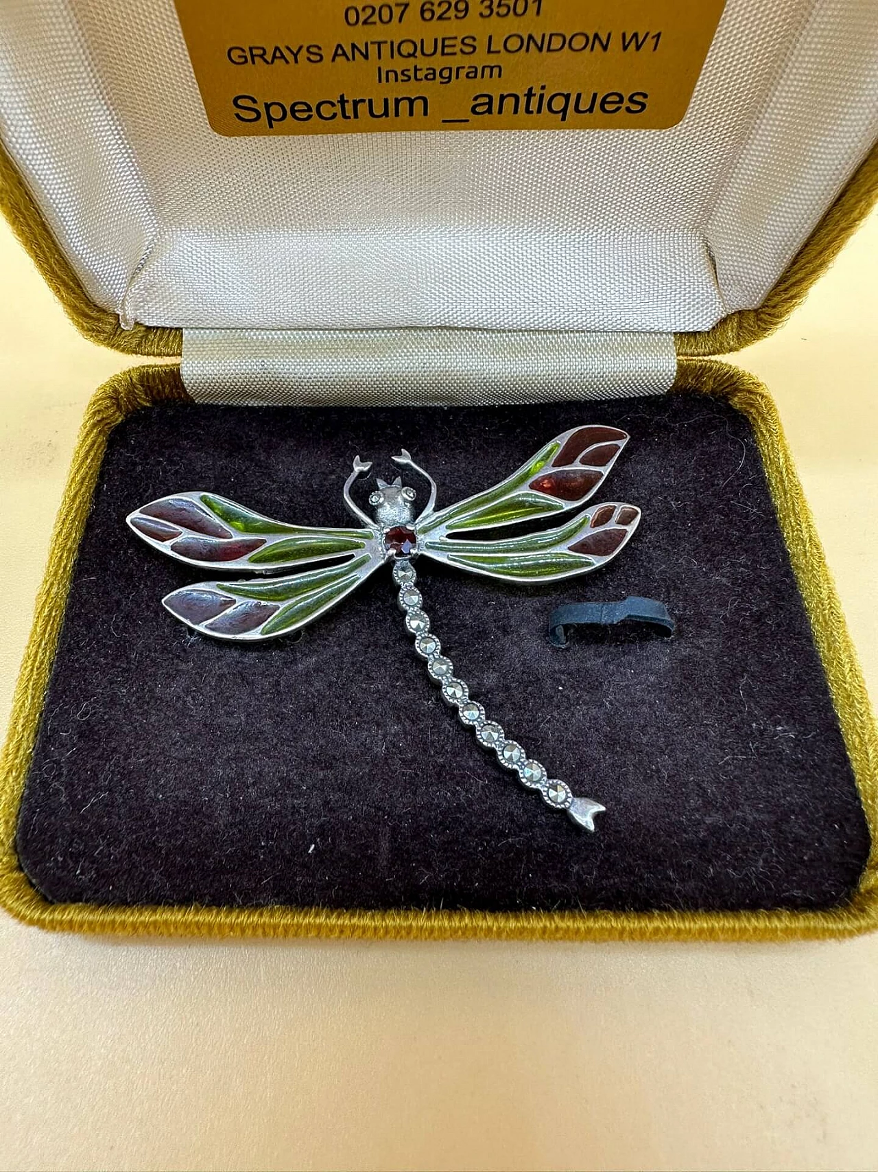 Silver dragonfly brooch with diamonds, ruby and glass wings, early 1900s 2