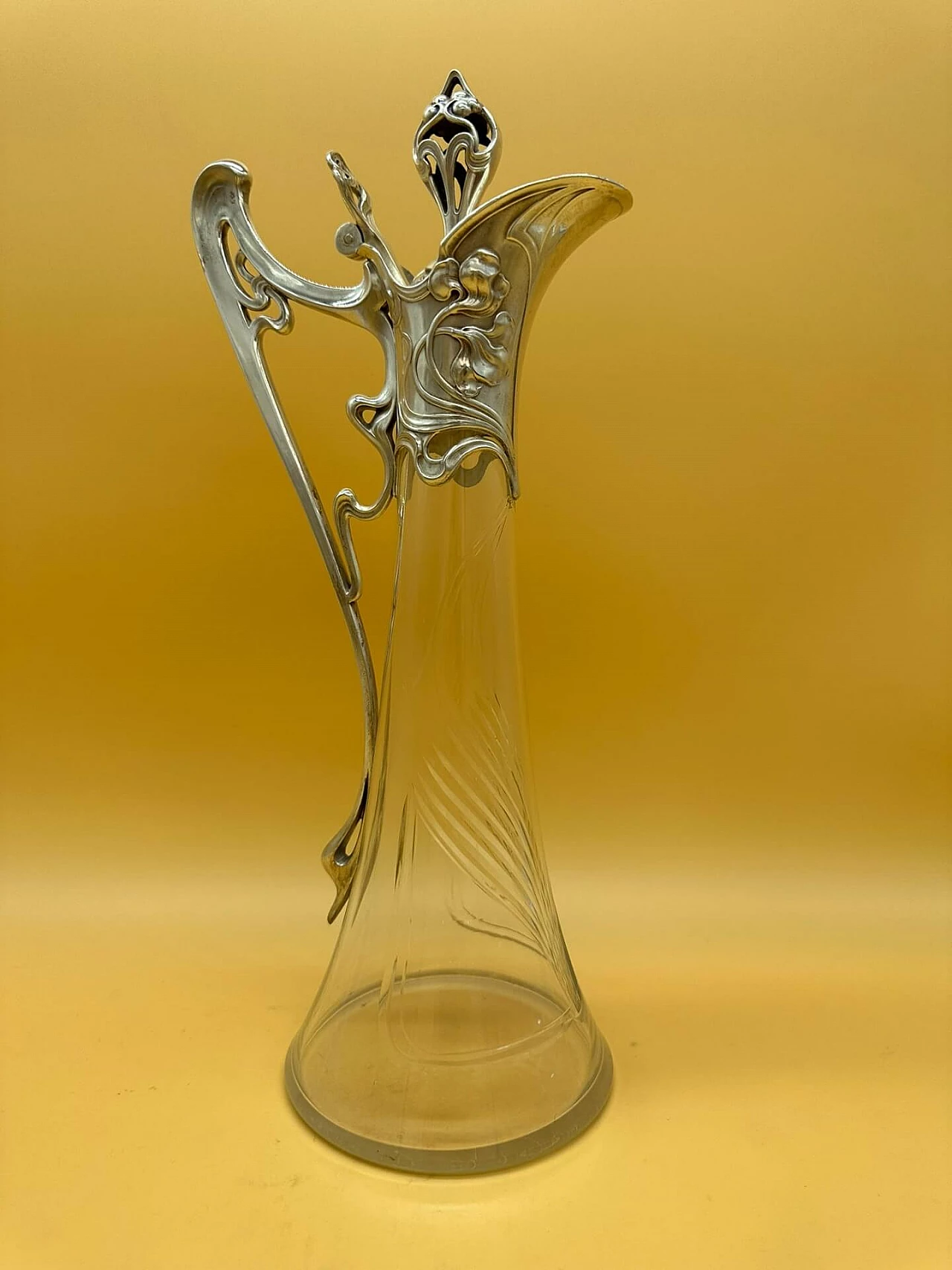 Silver-plated metal jug with iris and glass by WMF, mid-19th century 2