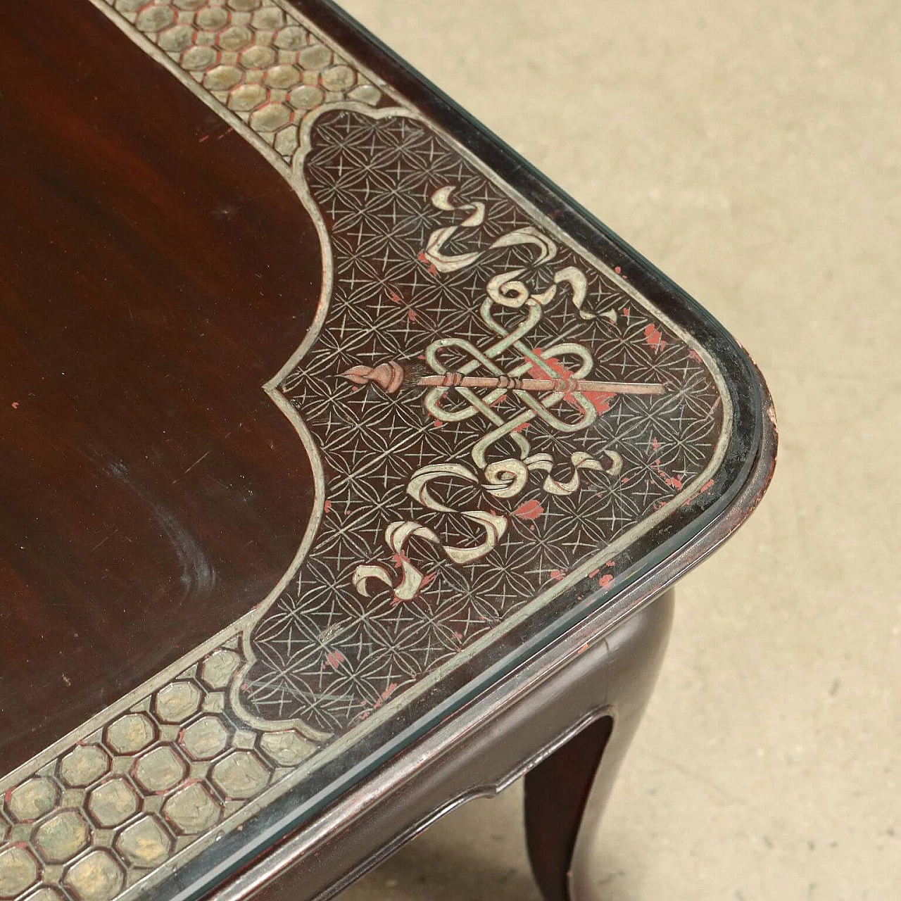 Chinese exotic wood coffee table with carved and lacquered top 8