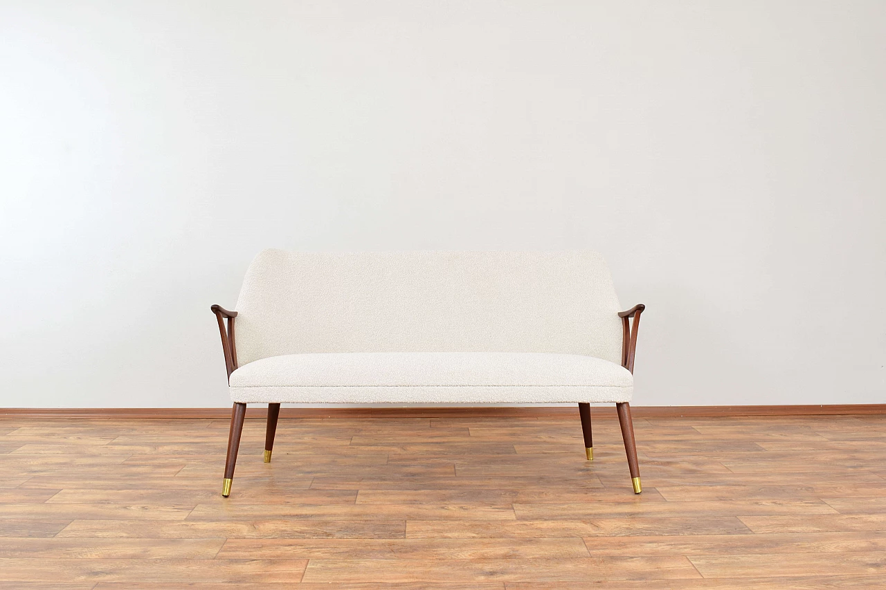 Divano norvegese in teak, ottone e tessuto bouclé beige, anni '60 3