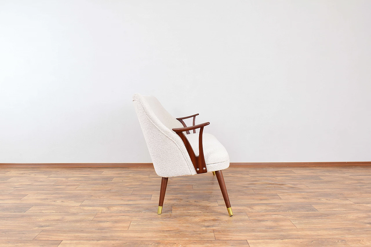 Divano norvegese in teak, ottone e tessuto bouclé beige, anni '60 4