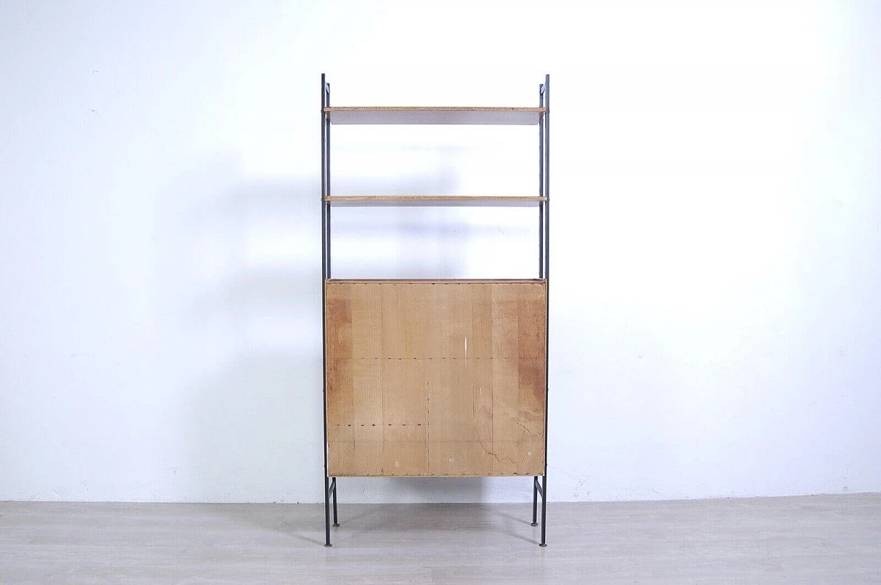 Wood and iron bookcase with flap cabinet and compartments, 1950s 5