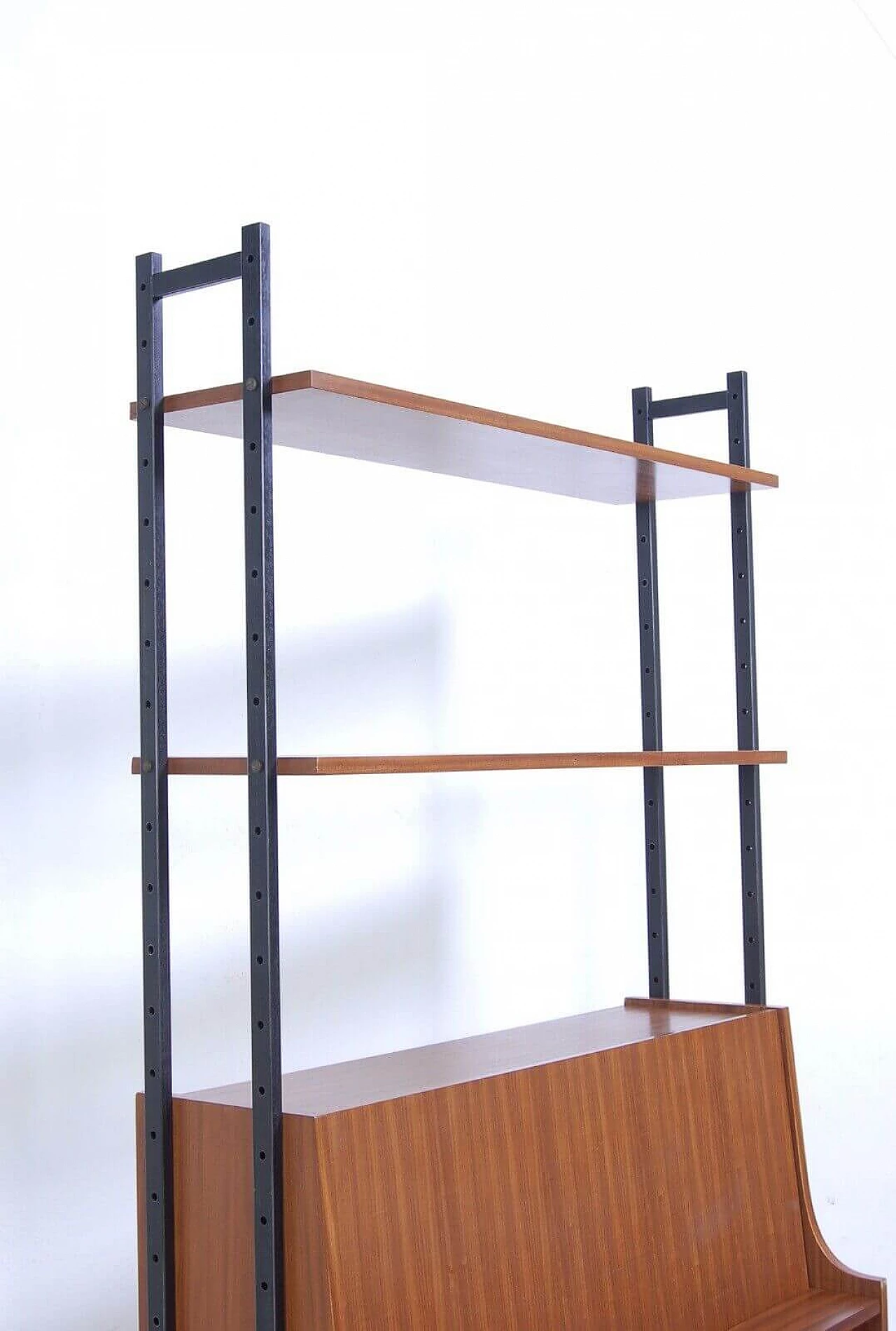 Wood and iron bookcase with flap cabinet and compartments, 1950s 7