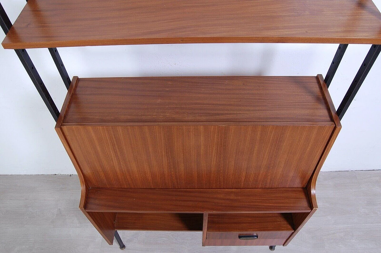 Wood and iron bookcase with flap cabinet and compartments, 1950s 10