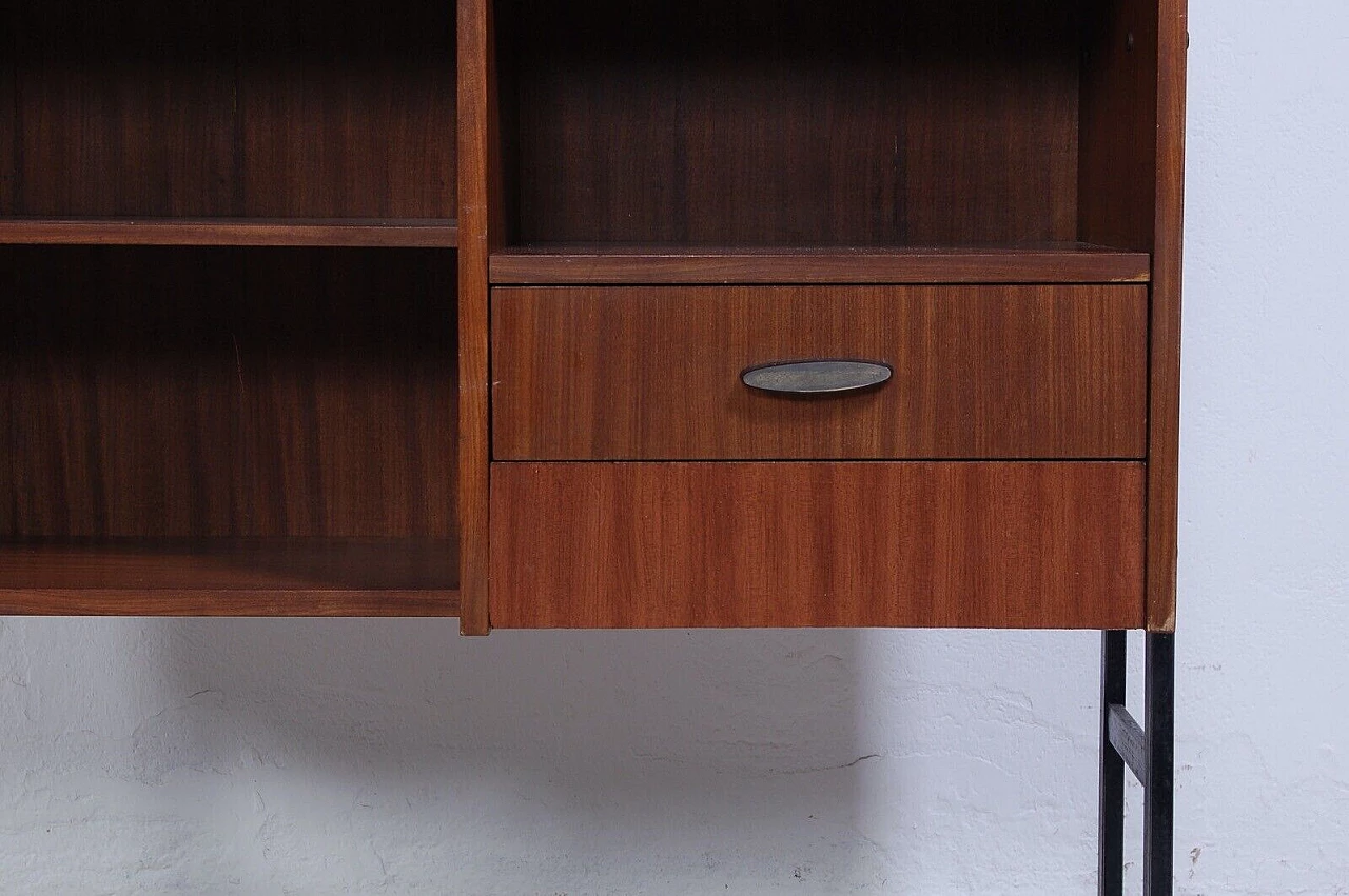 Wood and iron bookcase with flap cabinet and compartments, 1950s 11