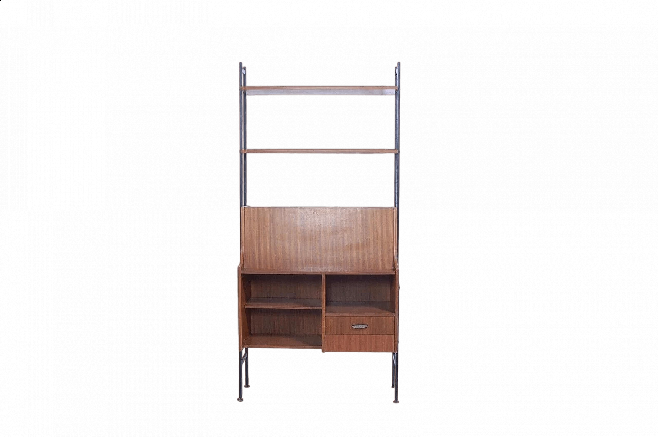 Wood and iron bookcase with flap cabinet and compartments, 1950s 13