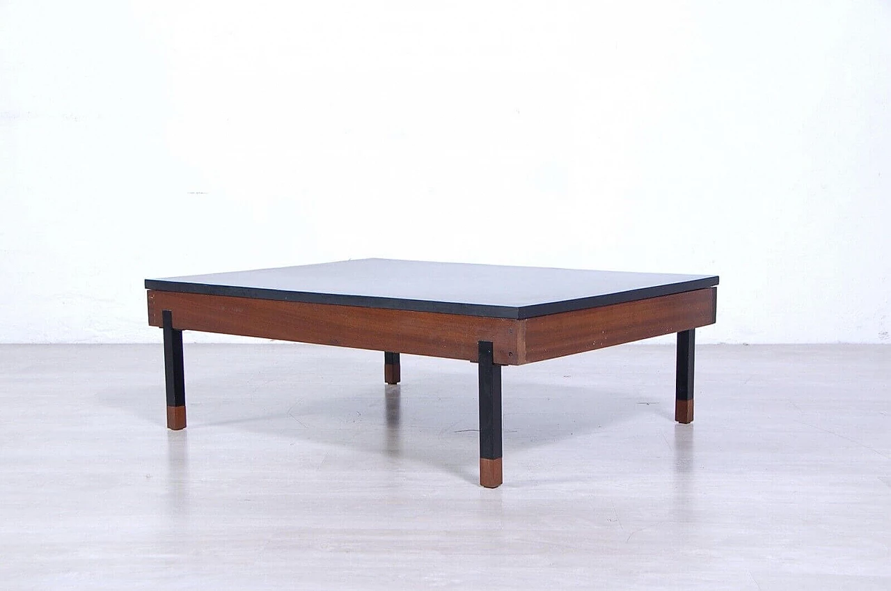 Two-tone wood, iron and formica coffee table, 1960s 2