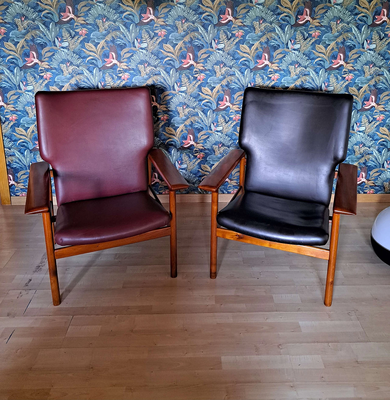 Pair of teak and leather armchairs by Charles F. Joosten for Framar, 1960s 1