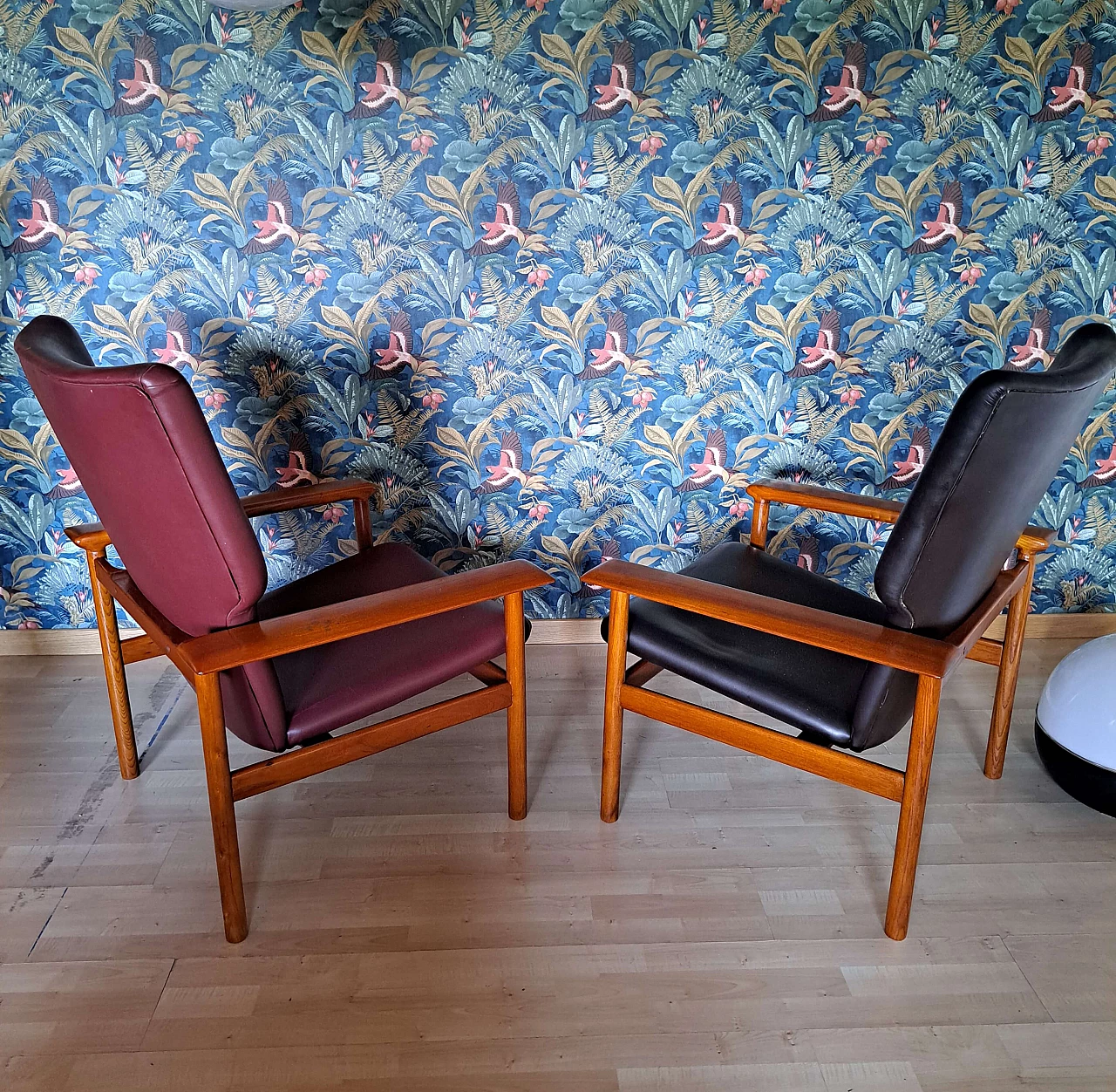 Pair of teak and leather armchairs by Charles F. Joosten for Framar, 1960s 4