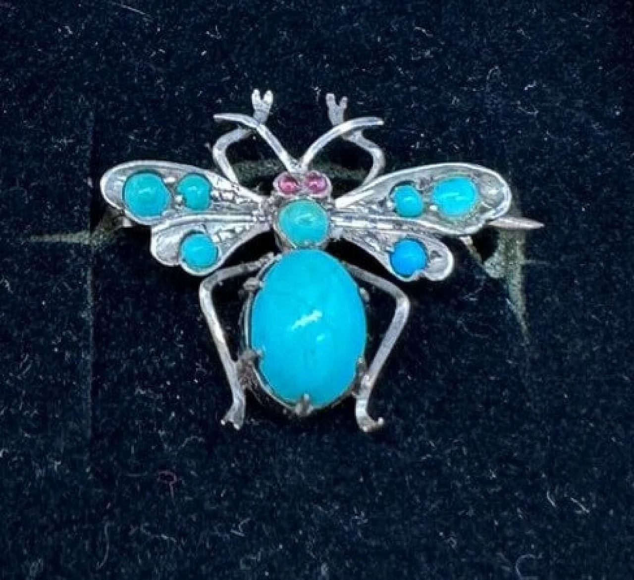 Silver butterfly brooch with turquoises and rubies, early 20th century 2