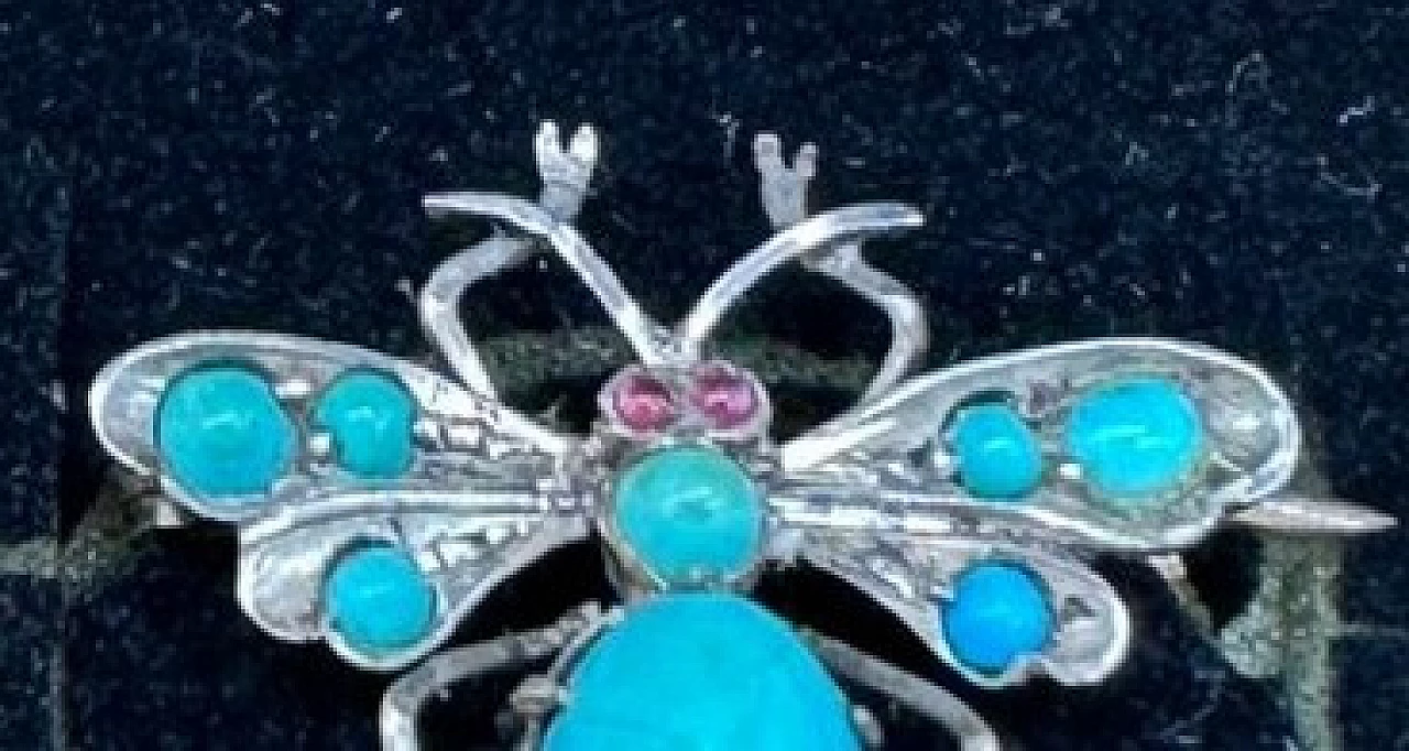 Silver butterfly brooch with turquoises and rubies, early 20th century 3